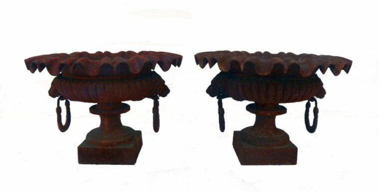 Pair of Cast Iron Fluted Edge Urns