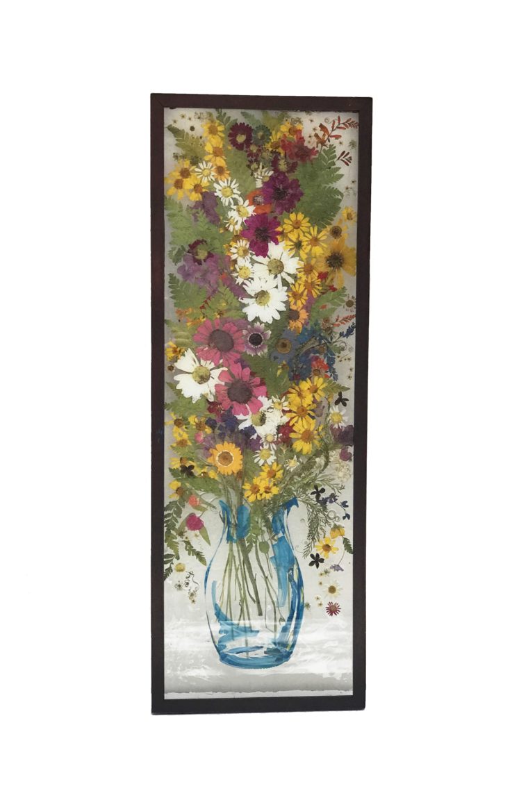 Vertical Landscape of Dried Flowers and Blue Vase