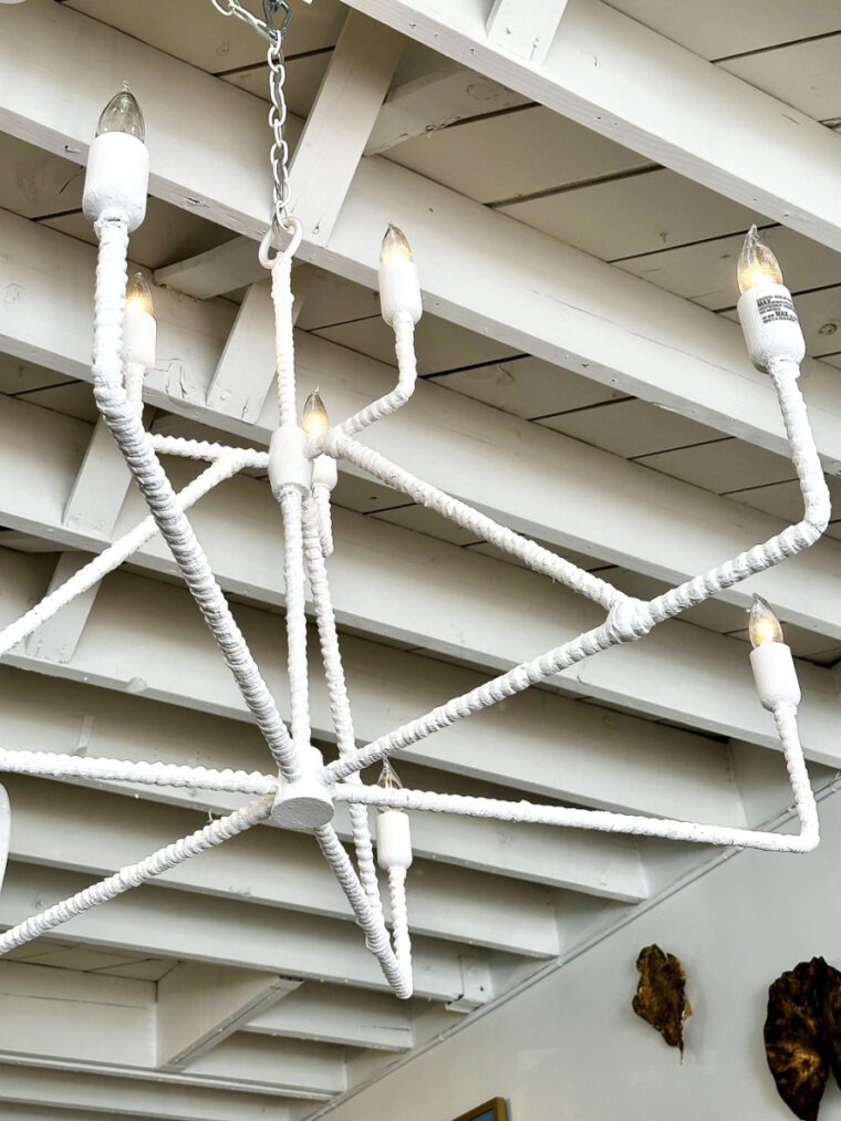 White Rattan Wrapped Modernist Chandelier