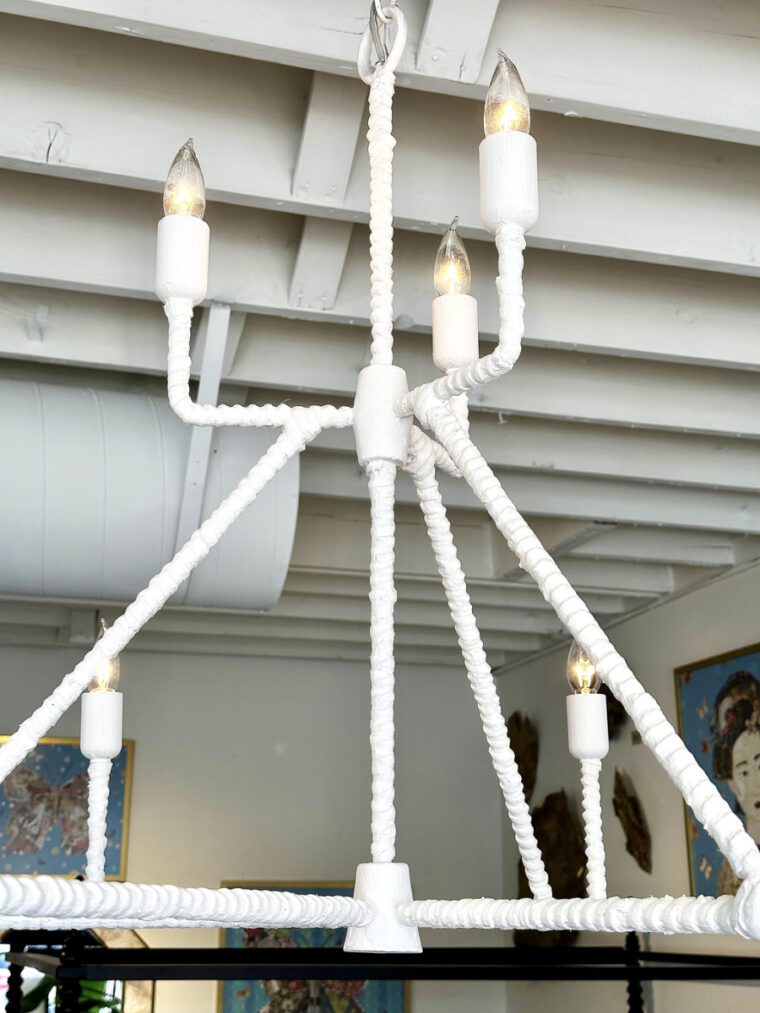 White Rattan Wrapped Modernist Chandelier