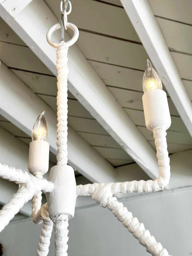 White Rattan Wrapped Modernist Chandelier