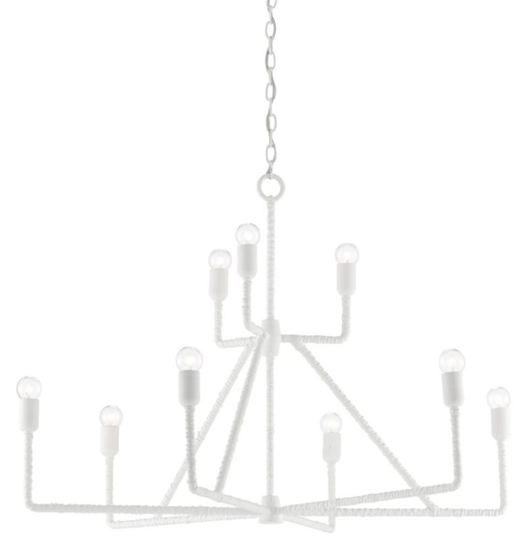 White Rattan Wrapped Modernist Chandelier