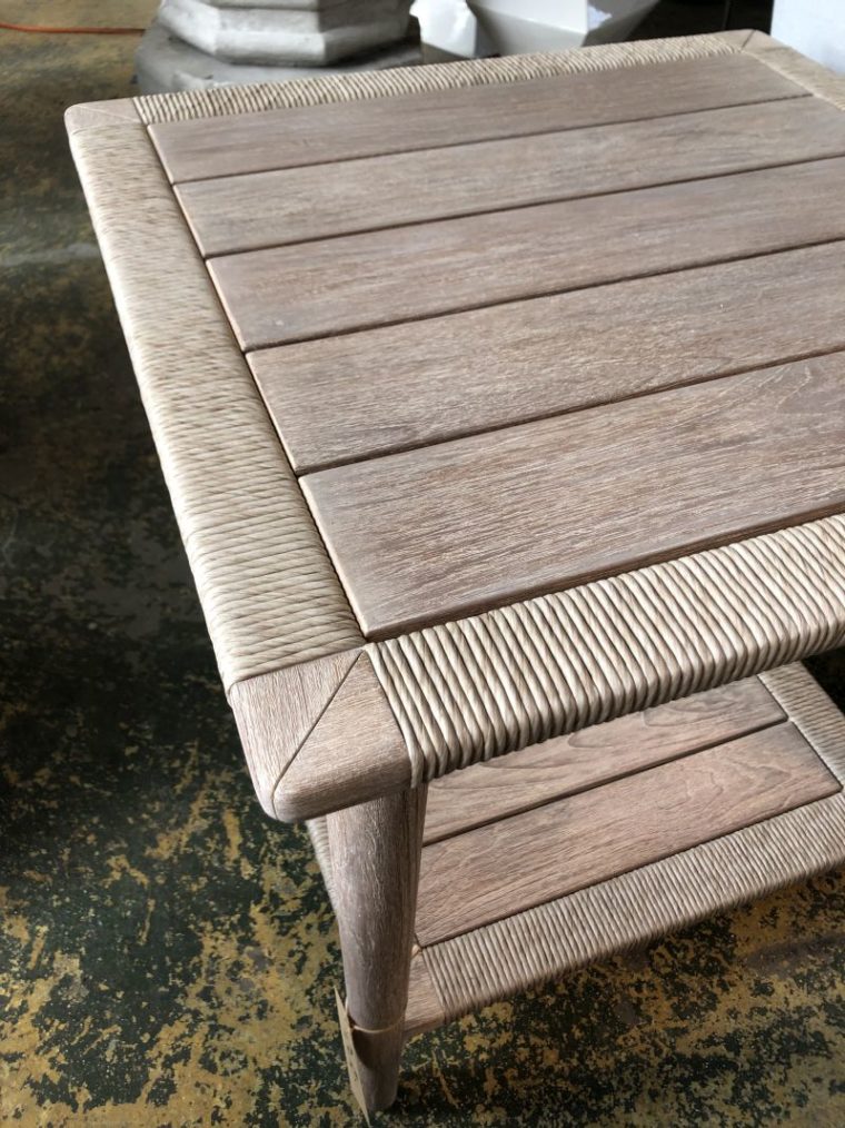 Teak and Abaca Woven Outdoor Side Table - Image 3