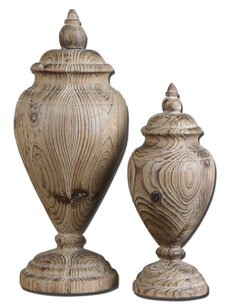Set of 2 Carved Wood Finials Mecox Gardens