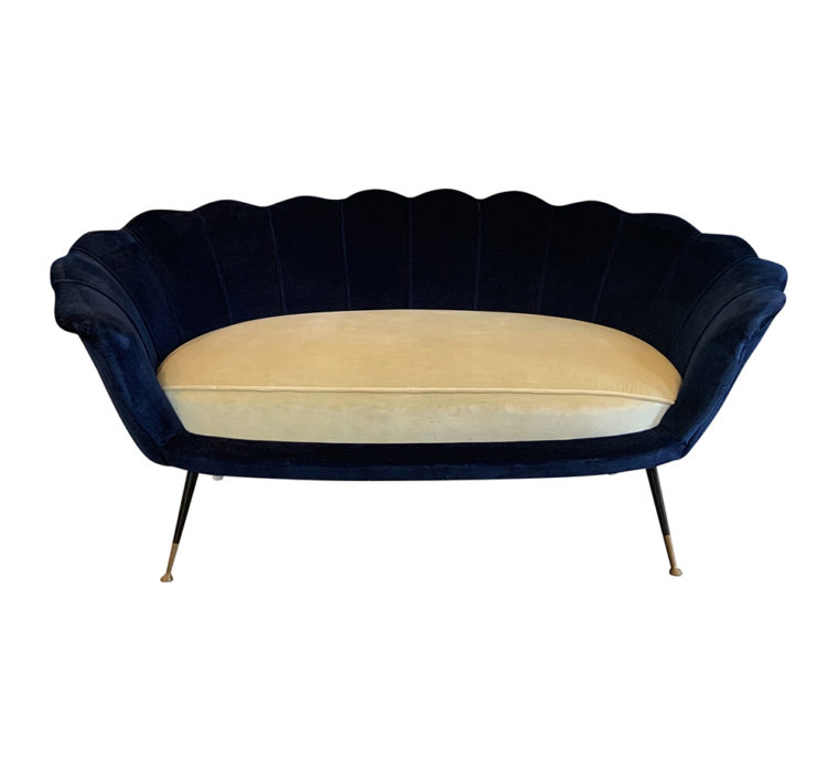 Vintage Italian Mid-Century Scalloped Back Sofa