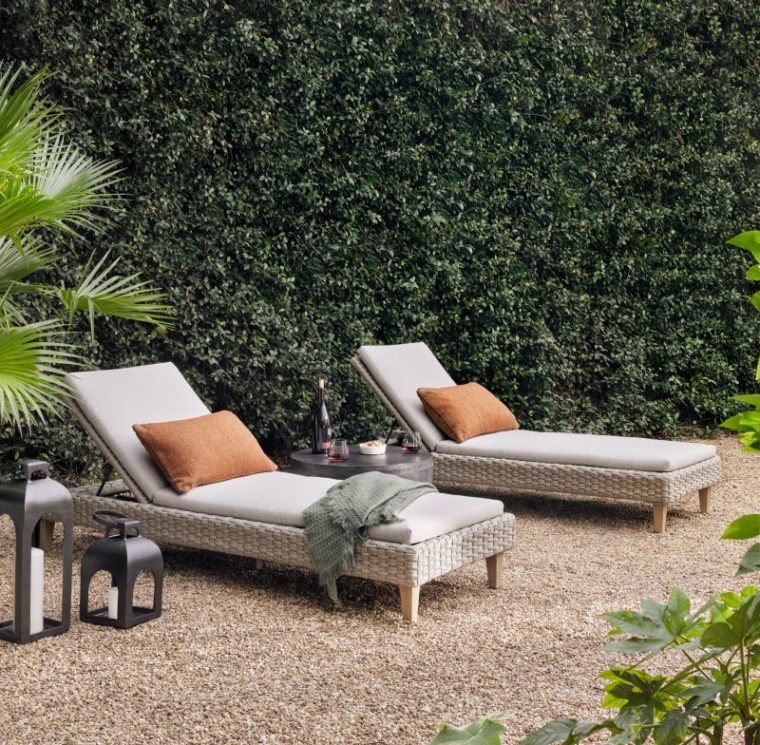 Outdoor Teak and Woven Rope Chaise Lounge Mecox Gardens