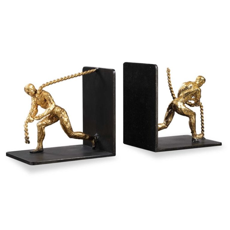 Pair of Gold Climbing Man Bookends - Mecox Gardens