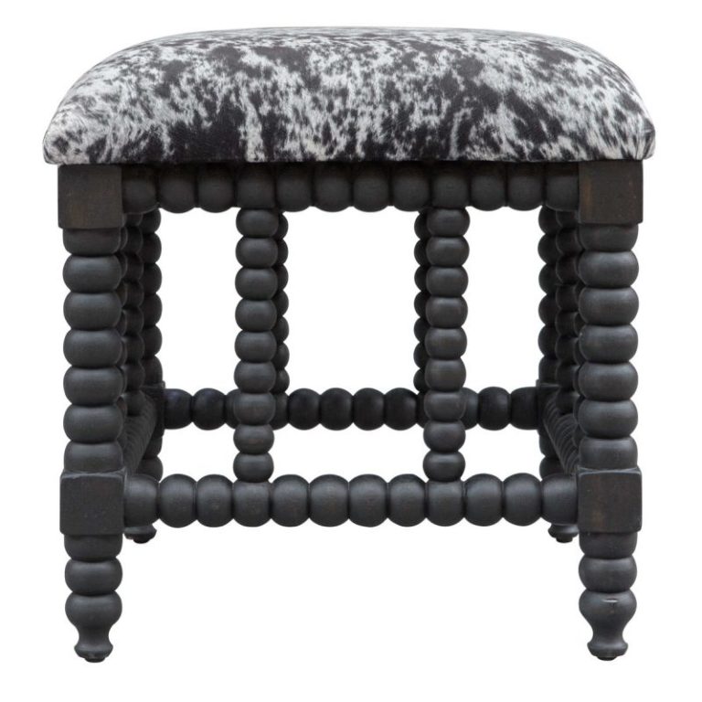 Black and White Faux Cowhide Spool Bench Mecox Gardens