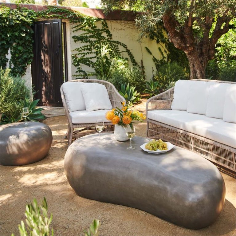 Outdoor Weathered Stone Coffee Tables Mecox Gardens