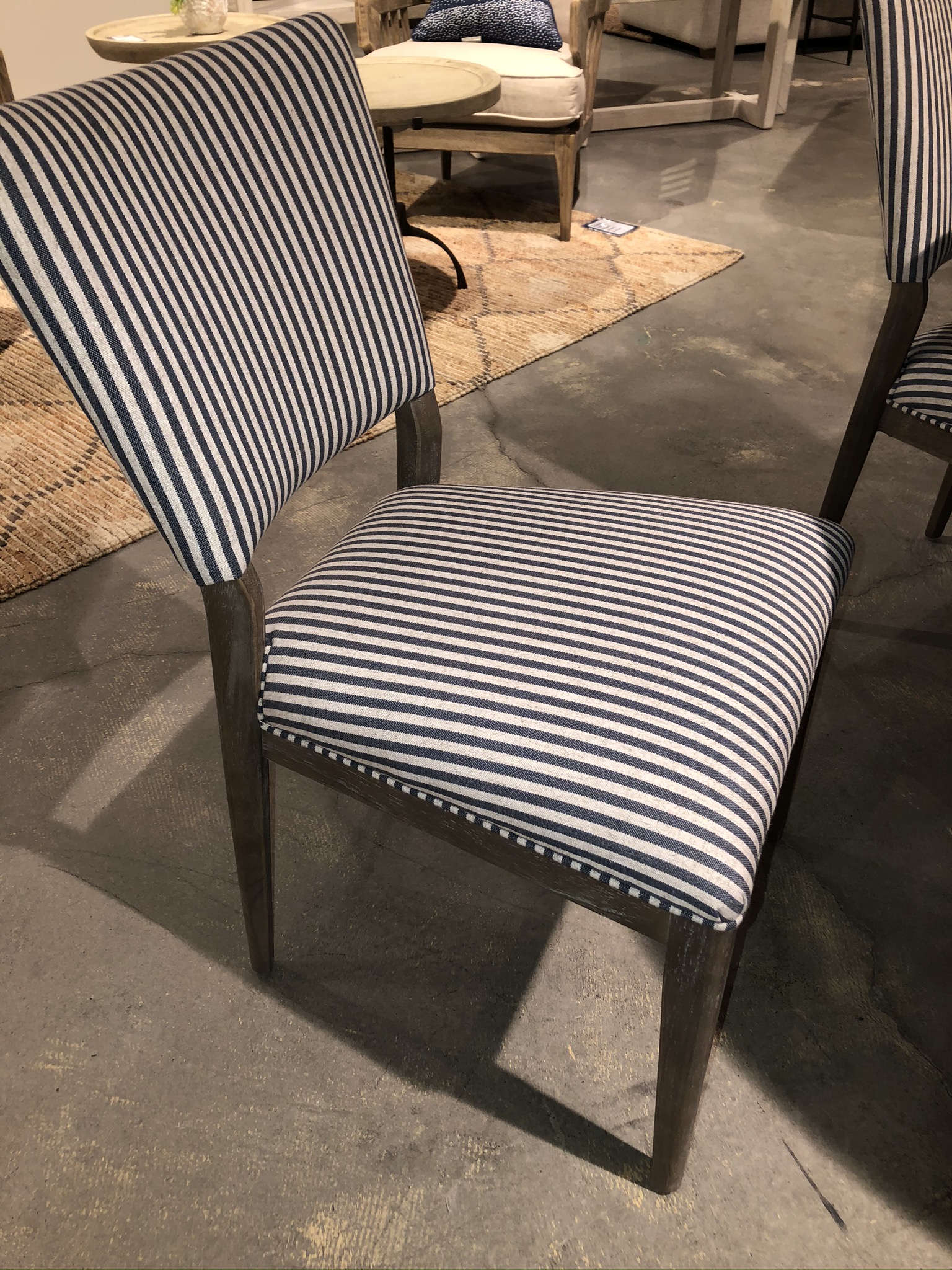 Blue and White Striped Upholstered Dining Chair - Mecox Gardens