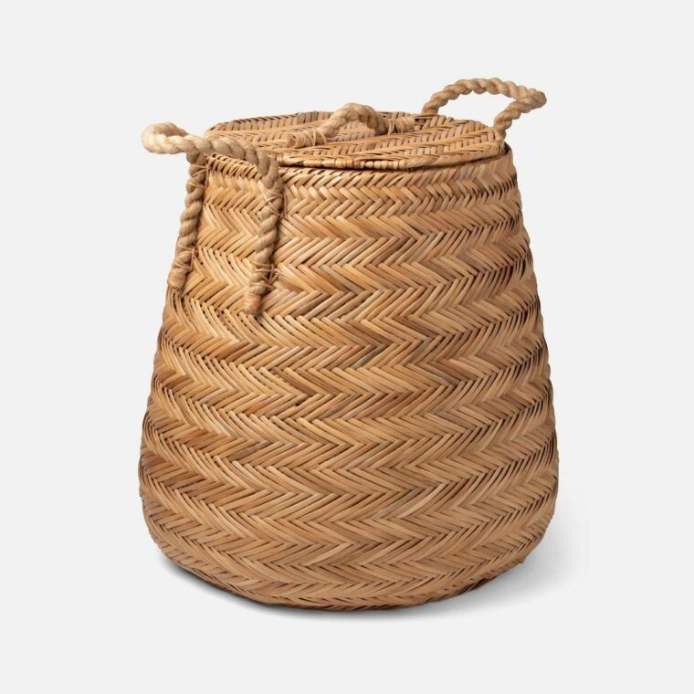 Woven Chevron Rattan Hamper Basket