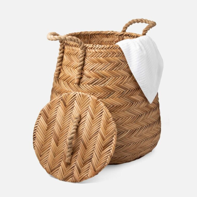 Woven Chevron Rattan Hamper Basket - Image 3