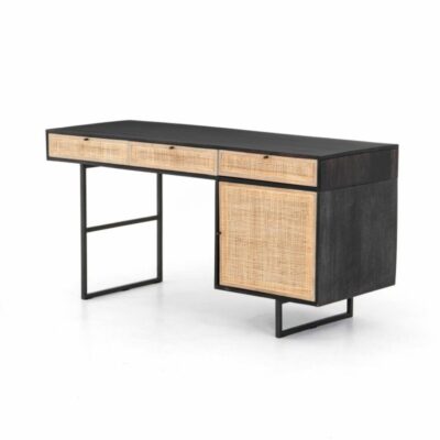 Mid-Century Style Cane and Mango Wood Desk