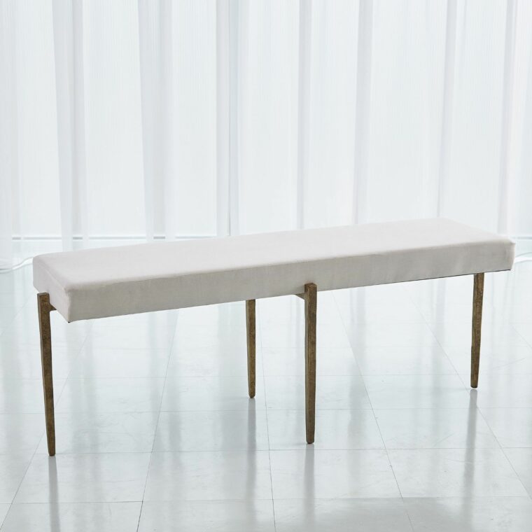 Antiqued Gold Tapered Leg Bench