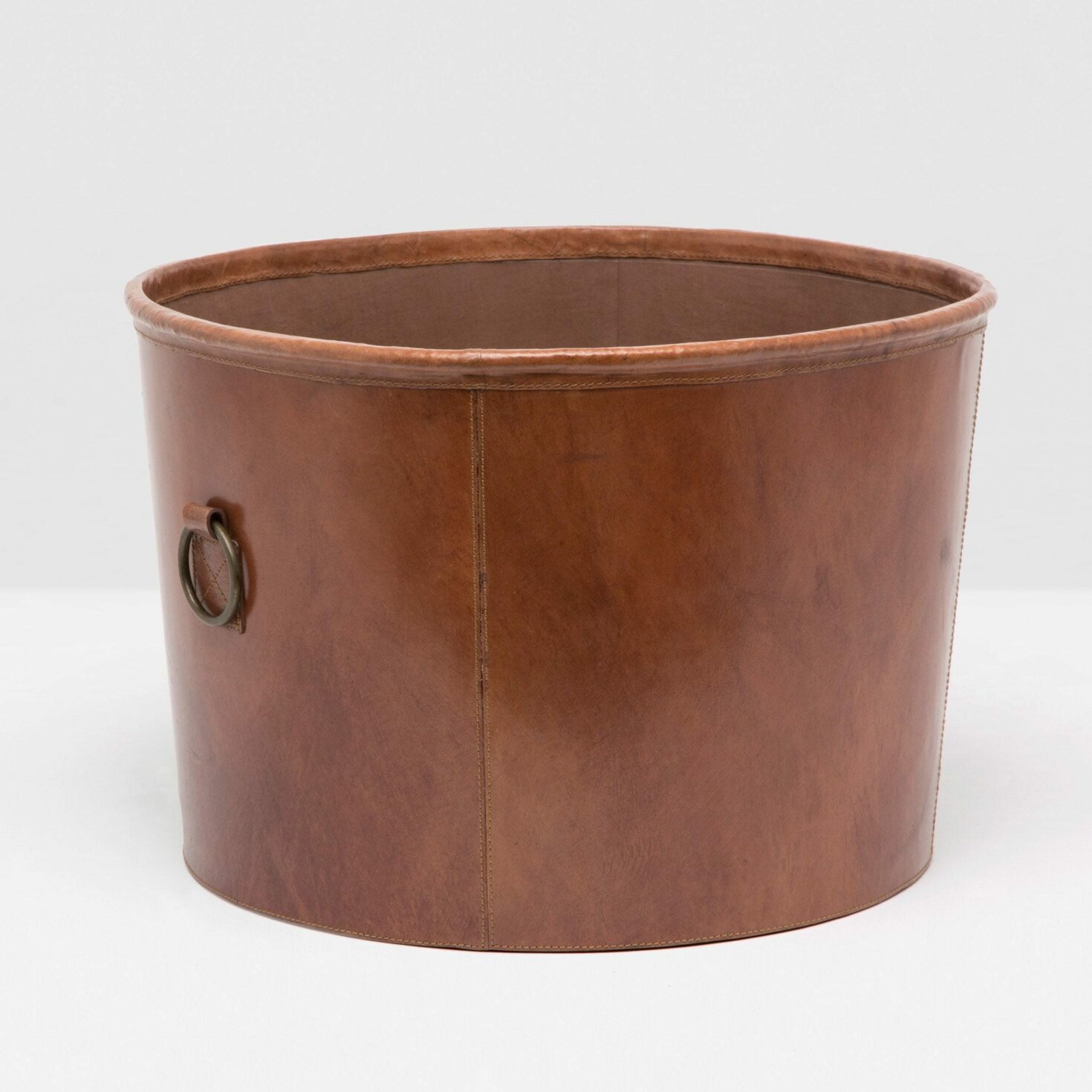 Leather Wastebasket with Brass Handles Mecox Gardens