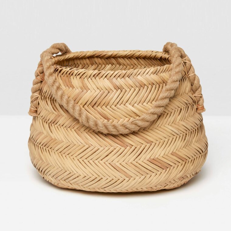 Small Chevron Woven Rattan Basket