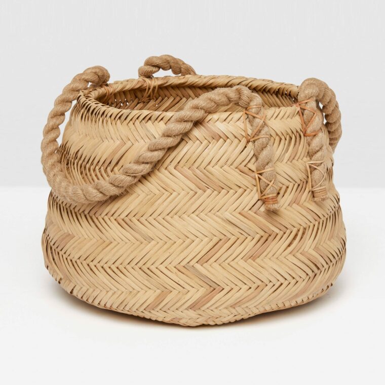 Small Chevron Woven Rattan Basket - Image 2