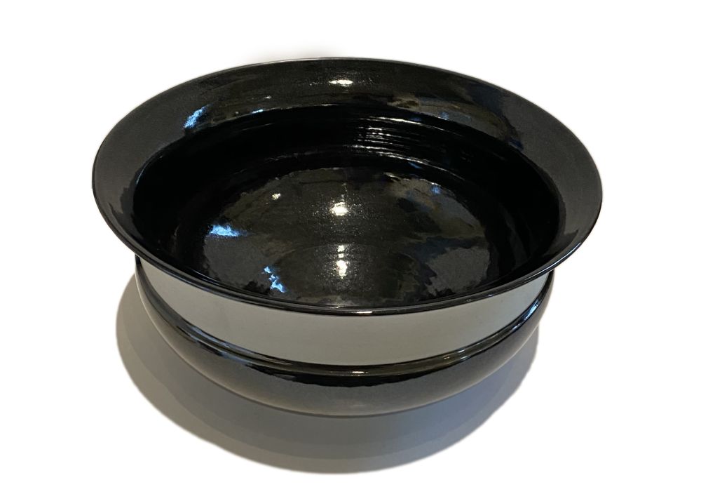 Vintage Large Black and White Glazed Bowl Mecox Gardens