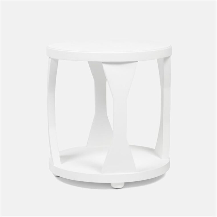 Faux Belgian Linen Drum Side Table - Image 2