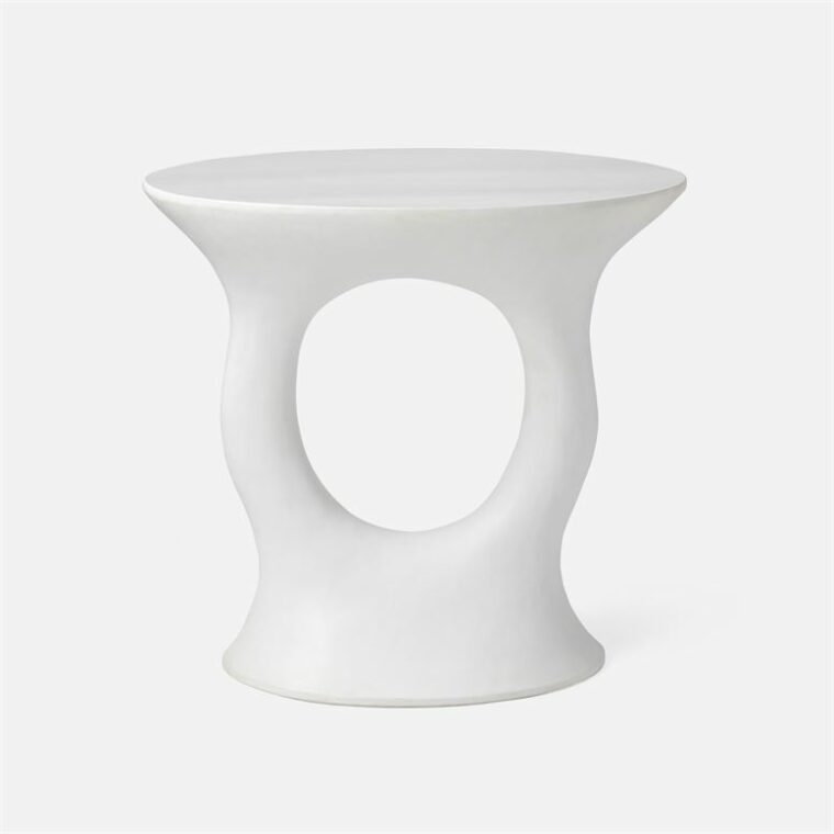 Textured Flat White Resin Side Table - Image 2