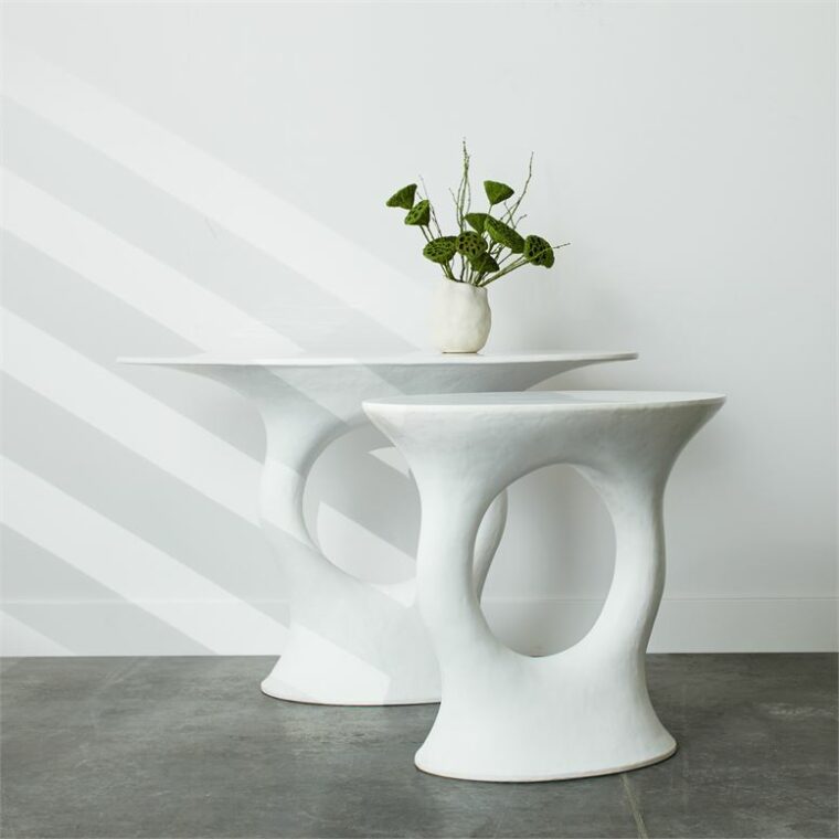 Textured Flat White Resin Side Table - Image 3