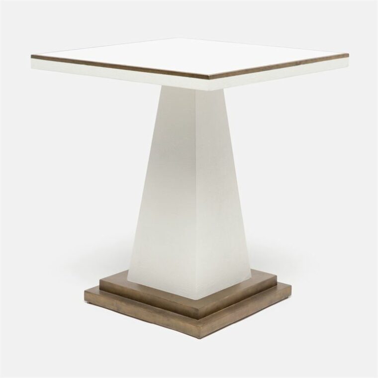 Pedestal Shaped Faux Belgian Linen Side Table