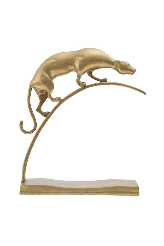 Vintage Brass Panther on Branch Sculpture Mecox Gardens