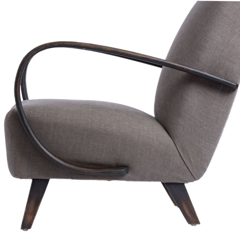 Pair of Vintage Curved Wood Arm Chairs in Grey Fabric Mecox Gardens