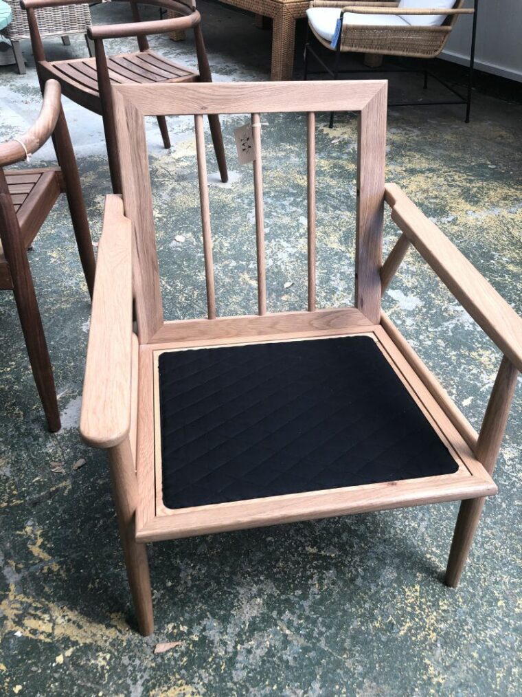 Oak Lounge Chair in Grey Upholstery - Image 7