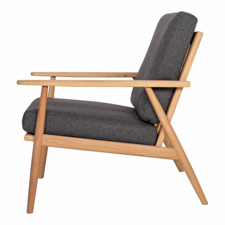 Oak Lounge Chair in Grey Upholstery - Image 3