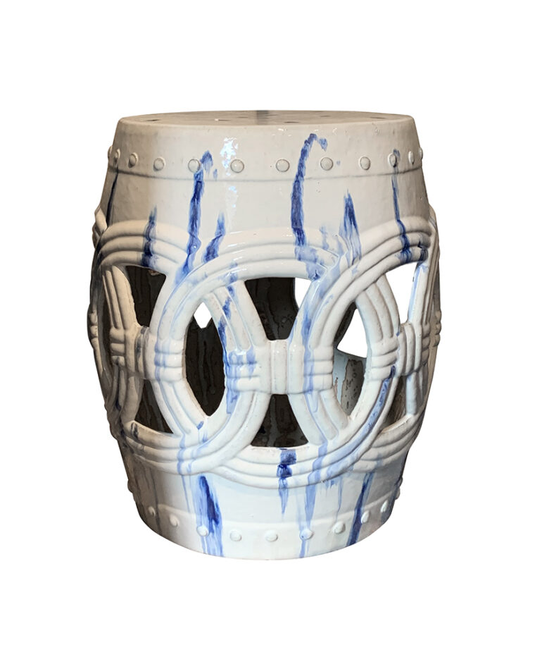 White Circle Garden Stool with Blue Markings