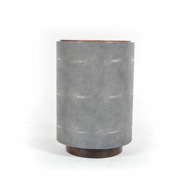 Grey Faux Shagreen and Reclaimed Wood Side Table - Image 2