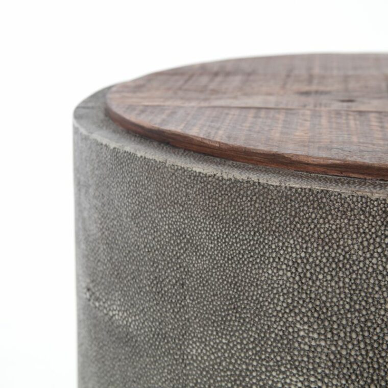 Grey Faux Shagreen and Reclaimed Wood Side Table - Image 3