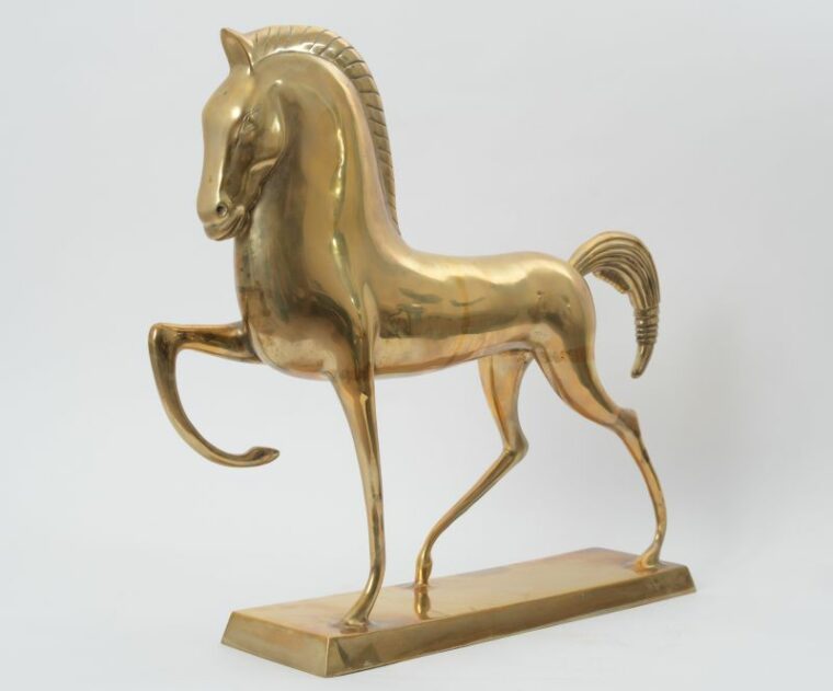 Large Vintage Art Deco Style Brass Horse Sculpture Mecox Gardens