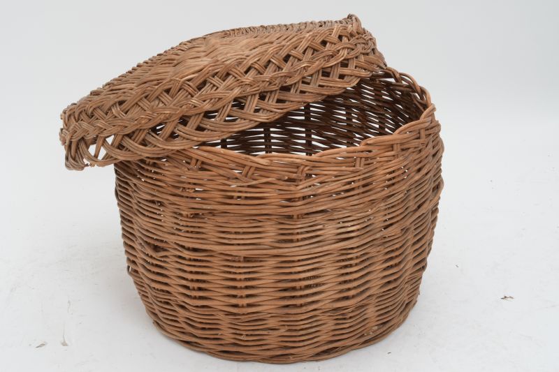 Oversized Vintage Woven Round Basket with Lid Mecox Gardens