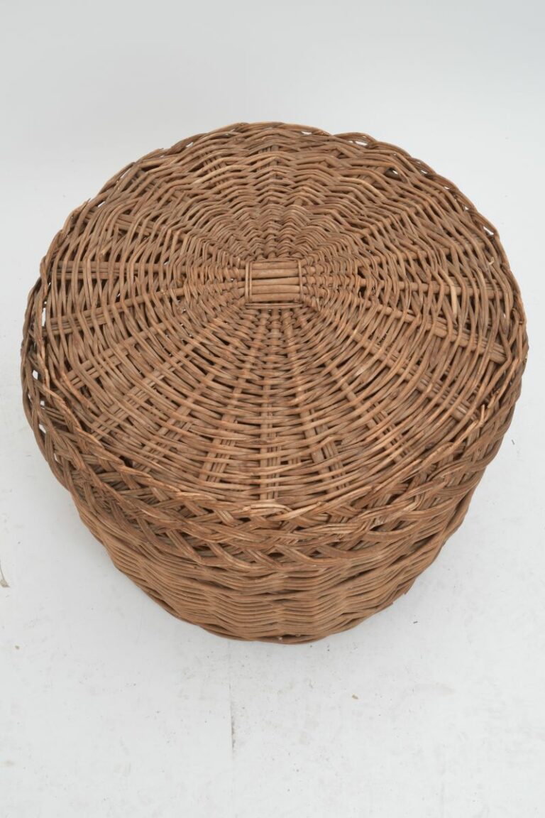 Oversized Vintage Woven Round Basket with Lid Mecox Gardens