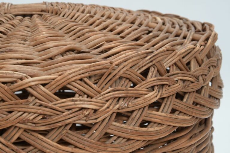 Oversized Vintage Woven Round Basket with Lid Mecox Gardens