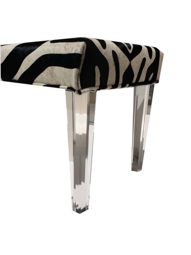 Faux Zebra Hide Bench with Lucite Legs Mecox Gardens