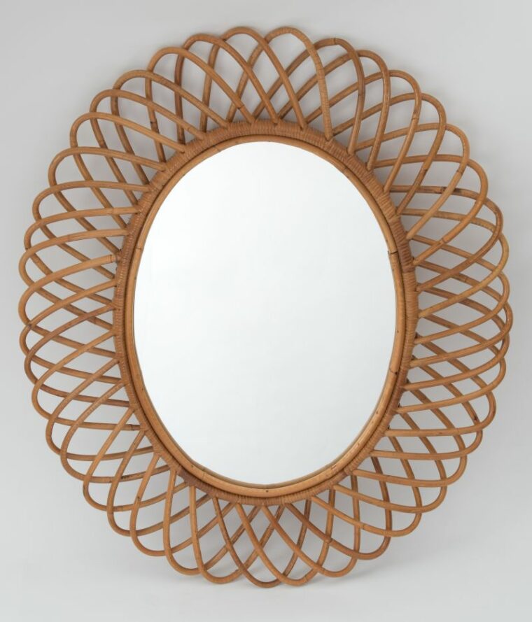 Vintage MidCentury Oval Rattan Mirror Mecox Gardens