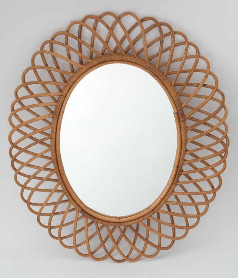 Vintage MidCentury Oval Rattan Mirror Mecox Gardens