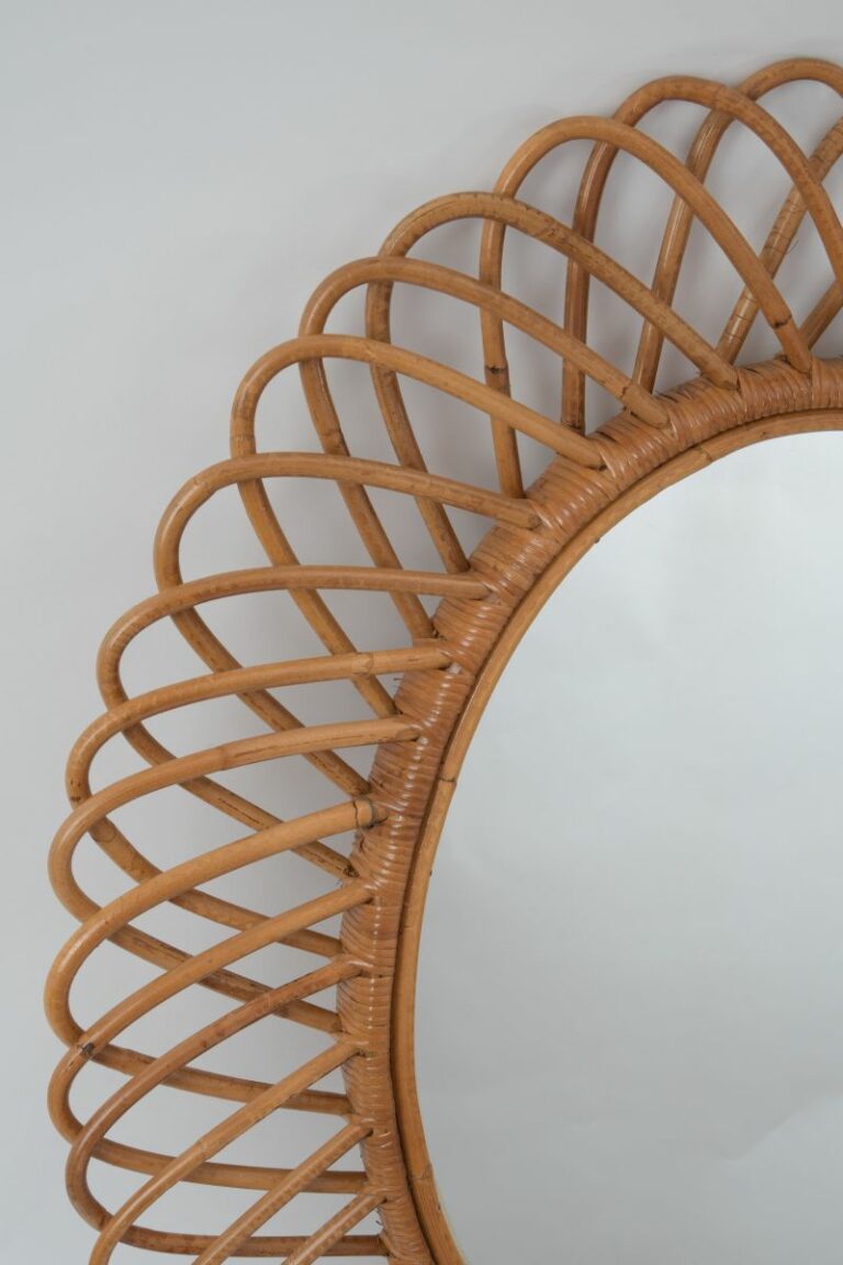 Vintage MidCentury Oval Rattan Mirror Mecox Gardens