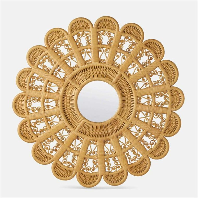 Round Flower Motif Woven Mirror