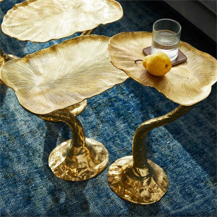 Small Brass Lotus Leaf Metal Side Table - Image 10