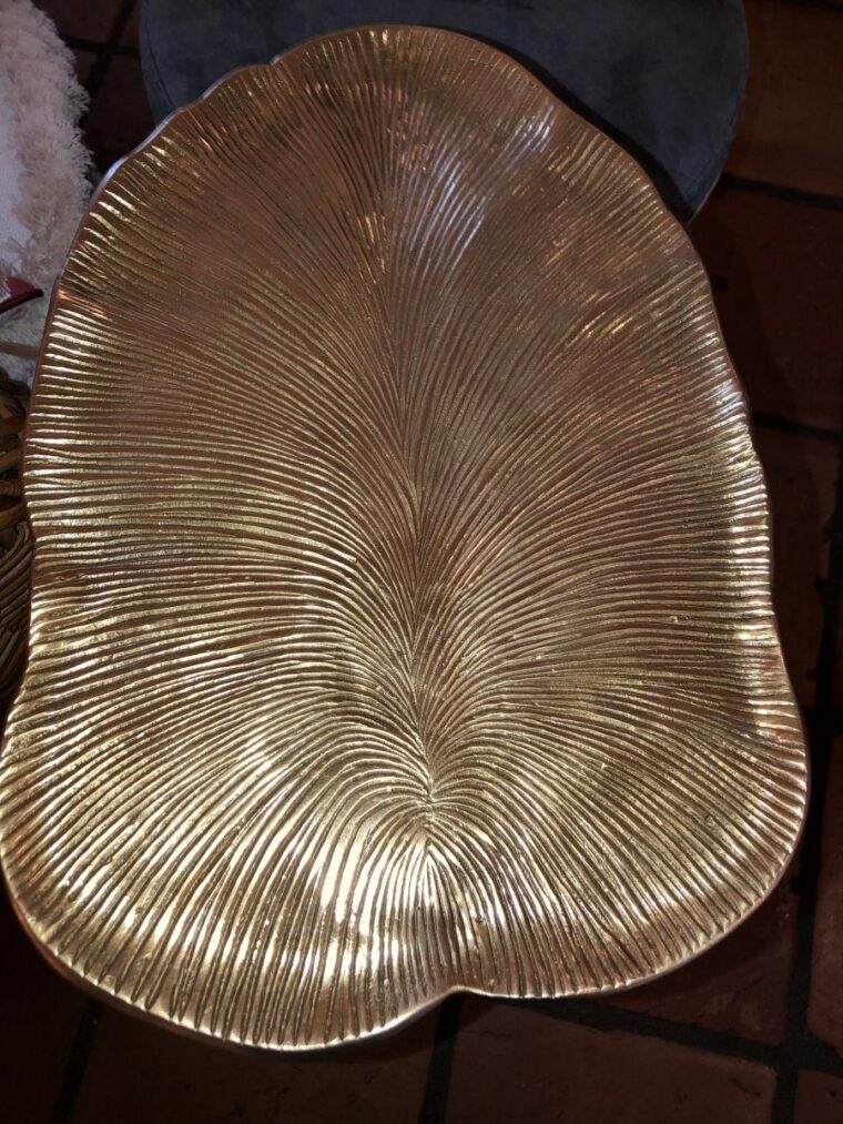 Small Brass Lotus Leaf Metal Side Table - Image 6