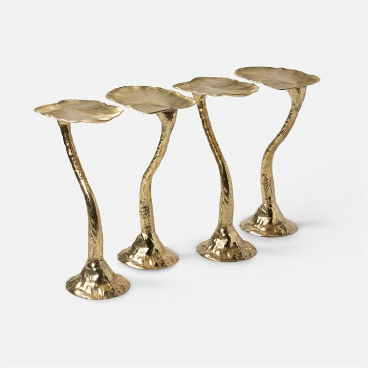 Small Brass Lotus Leaf Metal Side Table - Image 5