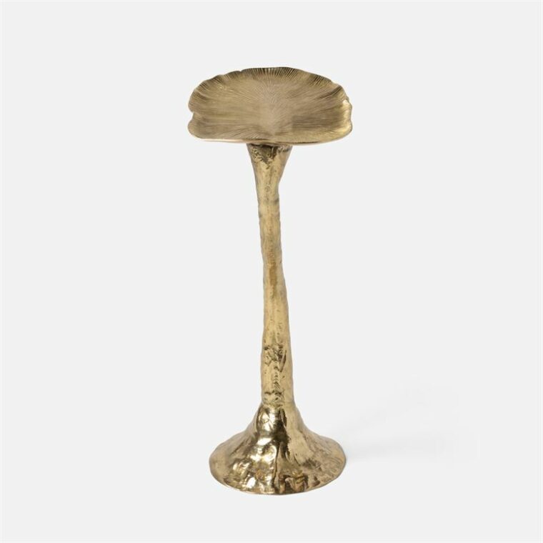 Small Brass Lotus Leaf Metal Side Table - Image 3