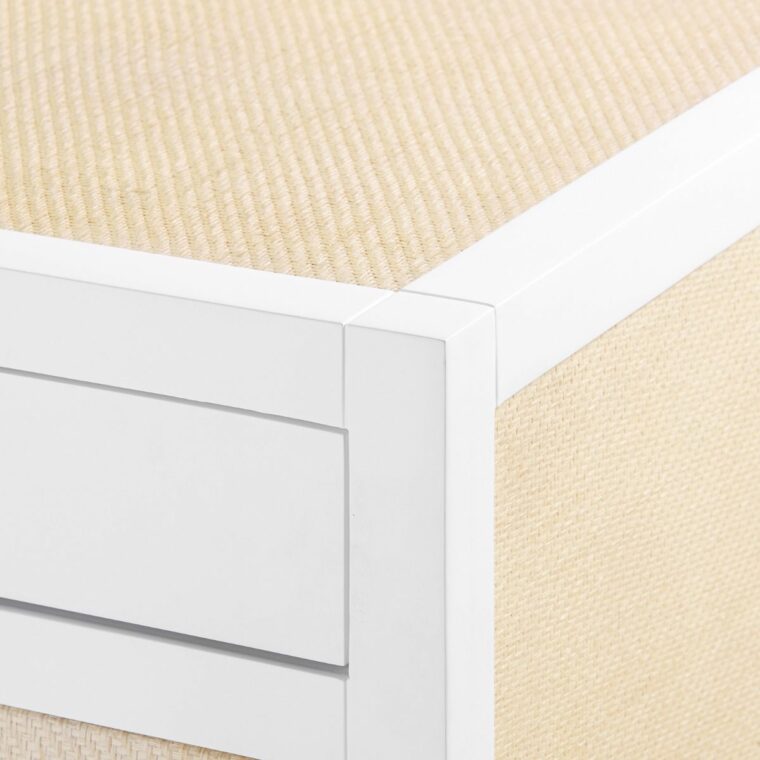 White Lacquer and Grasscloth 8 Drawer Dresser - Image 5