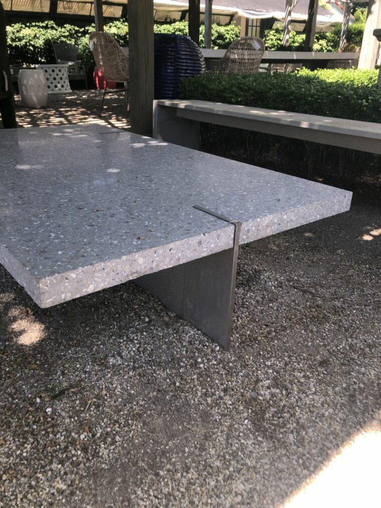 Outdoor Terrazzo Concrete and Stainless Steel Coffee Table Mecox Gardens
