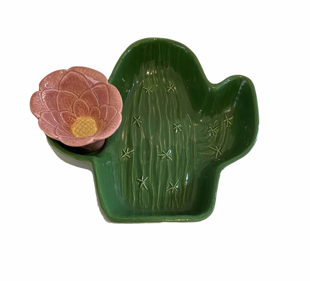 Vintage Ceramic Cactus Chip and Dip Bowl Mecox Gardens