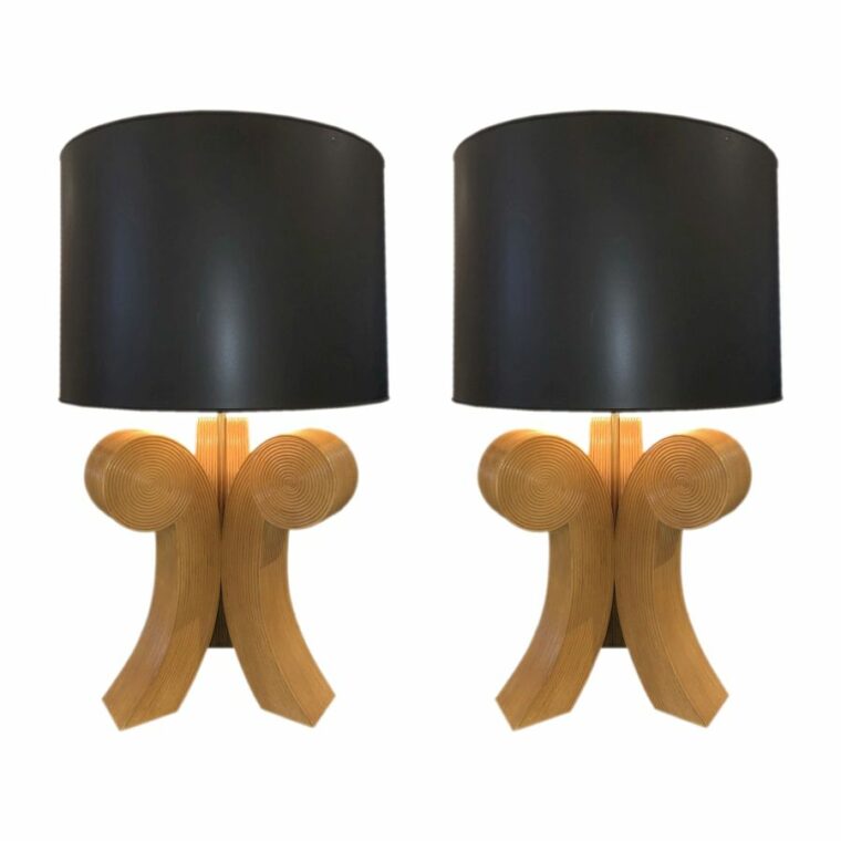 Pair of Vintage Oversized Bamboo Lamps - Mecox Gardens